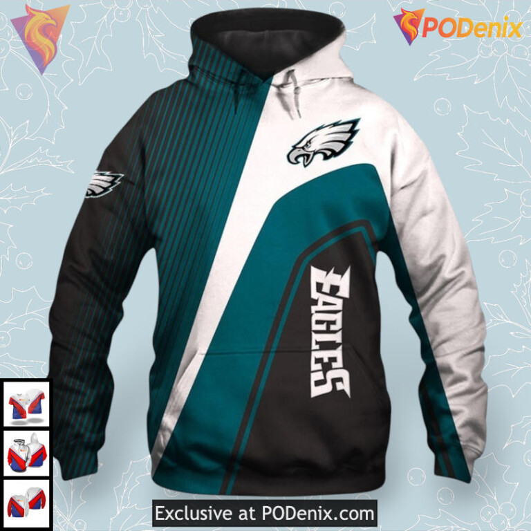 Throwback Zip Print Philadelphia Eagles Pullover Hoodie For Fans