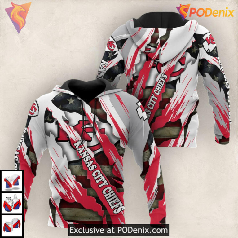 Torn Camo Kansas City Chiefs Youth Hoodie, Retro Custom 3D Fanwear Edition