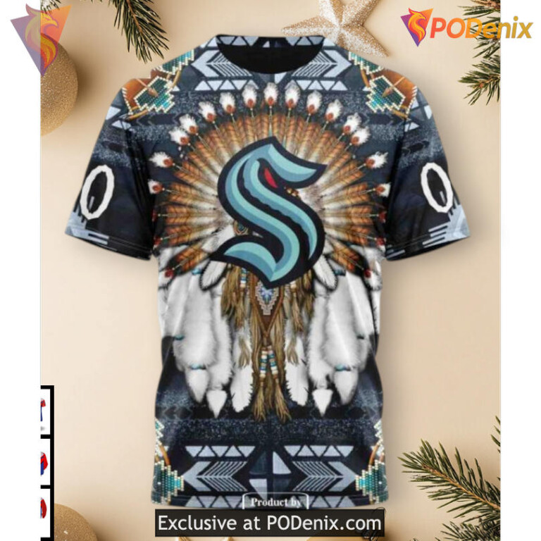 Traditional Native Costume Artwork NHL Seattle Kraken All Over Print Hoodie - 2