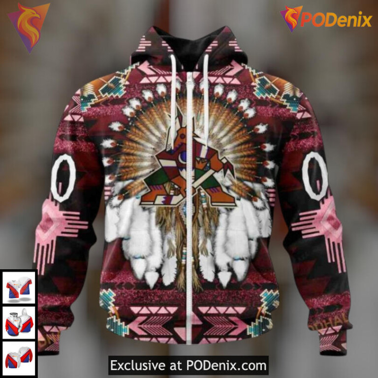 Traditional Native Costume Edition Arizona Coyotes Zip Up Hoodie Custom Apparel - 1
