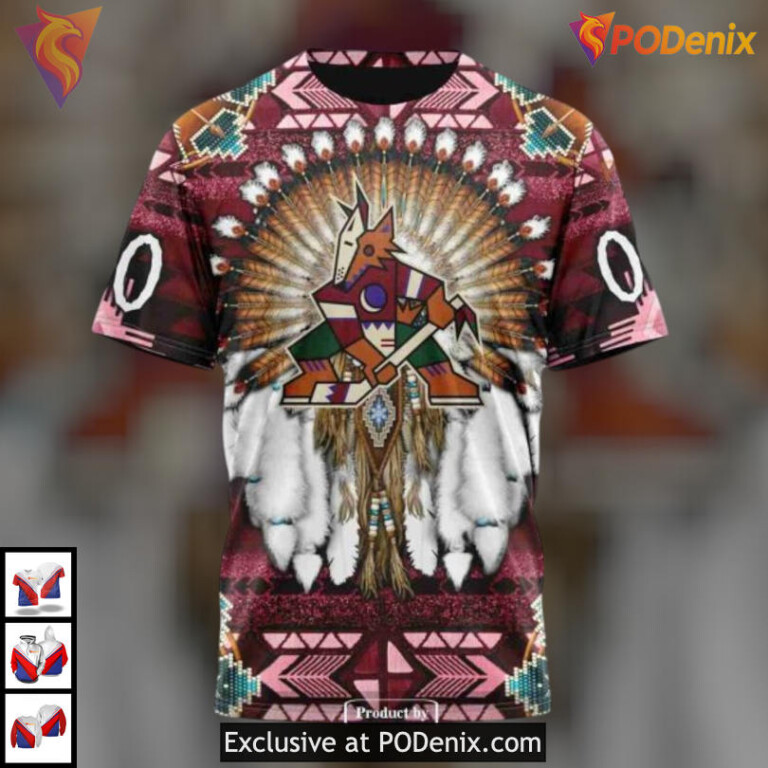 Traditional Native Costume Edition Arizona Coyotes Zip Up Hoodie Custom Apparel - 3
