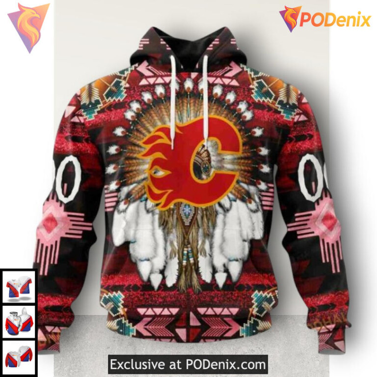 Traditional Native Costume Inspired Calgary Flames Full Print Hoodie 3D
