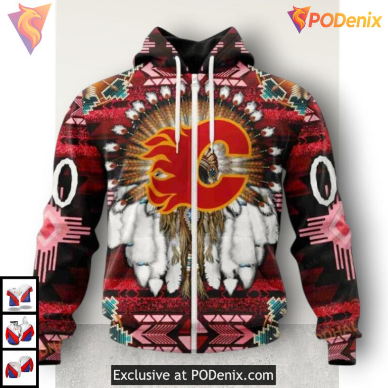 Traditional Native Costume Inspired Calgary Flames Full Print Hoodie 3D - 1
