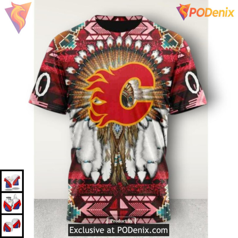 Traditional Native Costume Inspired Calgary Flames Full Print Hoodie 3D - 3