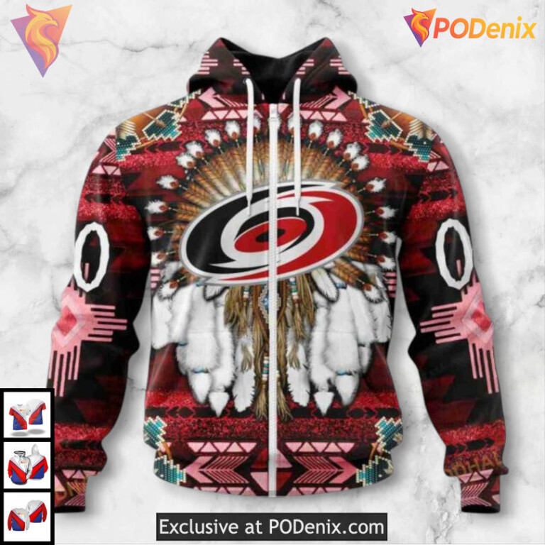 Traditional Native Costume Inspired Carolina Hurricanes All Over Print Hoodie - 1