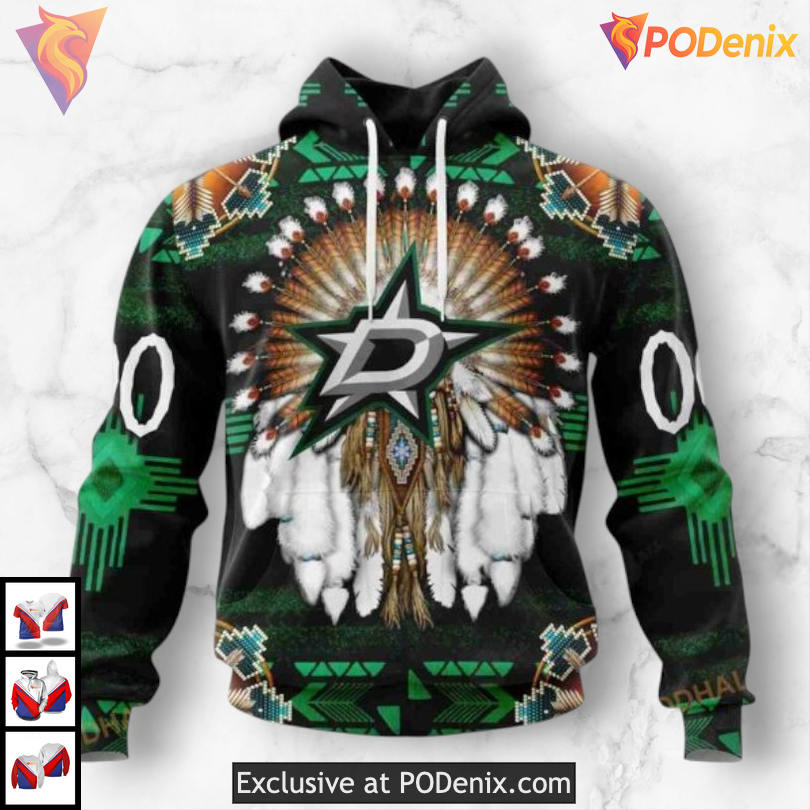 Traditional Native Costume Style Dallas Stars Zip Up Hoodie Custom 3D