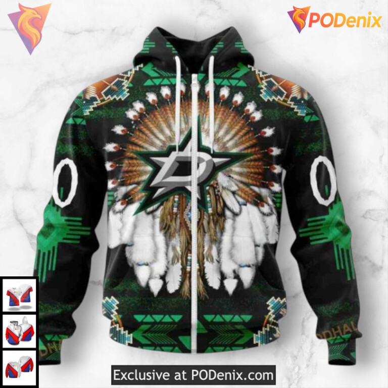 Traditional Native Costume Style Dallas Stars Zip Up Hoodie Custom 3D - 1