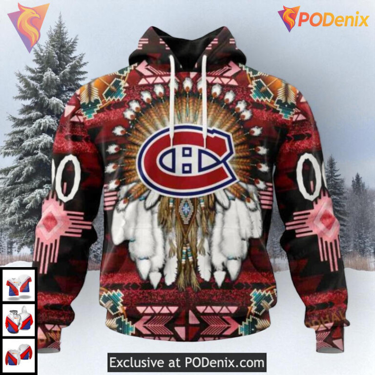 Traditional Native Cultural Design NHL Custom Number Montreal Canadiens Hoodie 3D