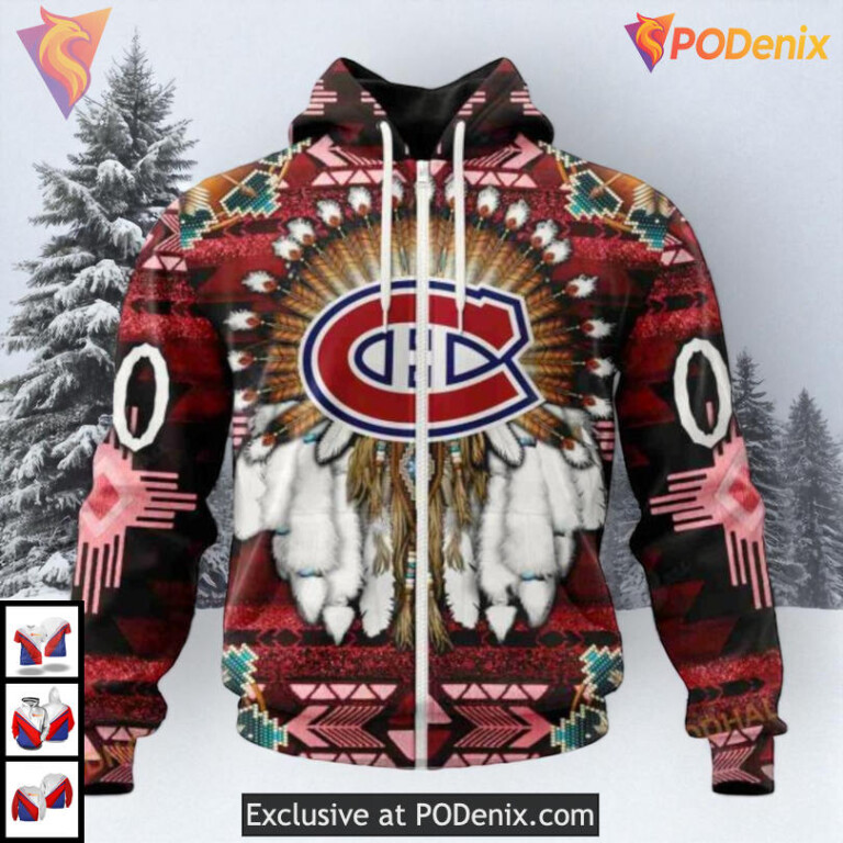 Traditional Native Cultural Design NHL Custom Number Montreal Canadiens Hoodie 3D - 1