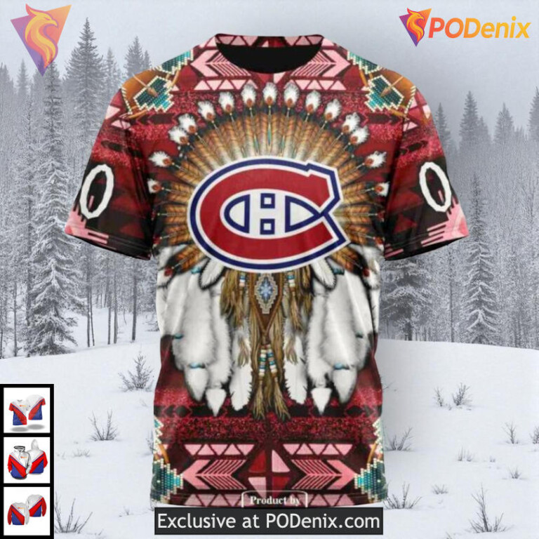 Traditional Native Cultural Design NHL Custom Number Montreal Canadiens Hoodie 3D - 3