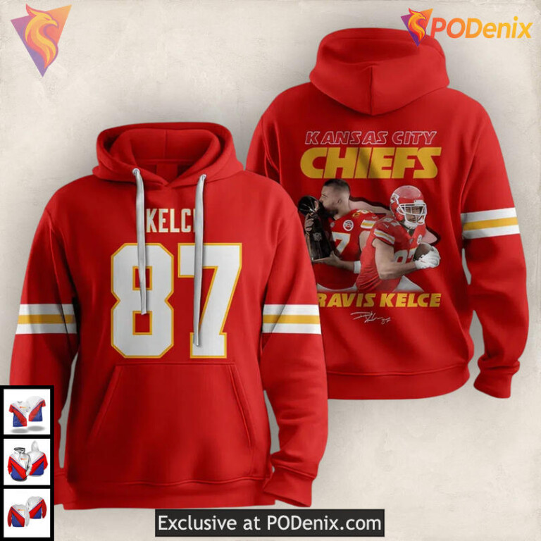 Travis Kelce 87 Kc Chiefs Hoodie For Men, Custom Number Football 3D Apparel