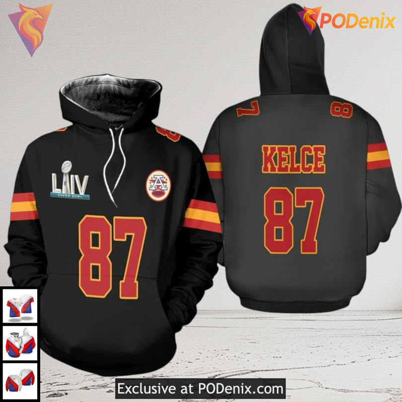 Travis Kelce 87 Super Bowl LIV Kansas City Chiefs Retro Hoodie Playmaker Style Travis Kelce 87 Super Bowl LIV Kansas City Chiefs Retro Hoodie Playmaker Style