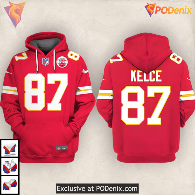 Travis Kelce AFC Champs Kansas City Chiefs Hoodie Mens, Red Zip Up Fan Edition