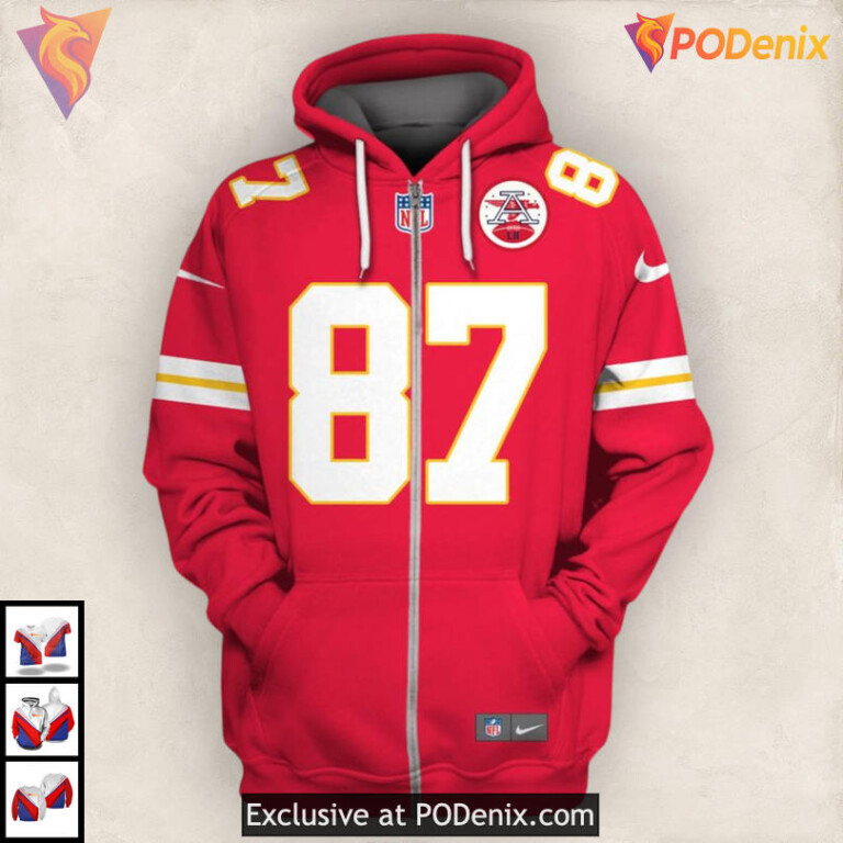 Travis Kelce AFC Champs Kansas City Chiefs Hoodie Mens, Red Zip Up Fan Edition - 1