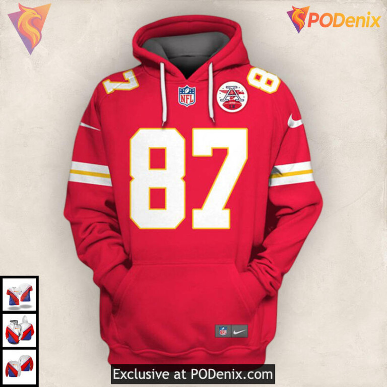 Travis Kelce AFC Champs Kansas City Chiefs Hoodie Mens, Red Zip Up Fan Edition - 2