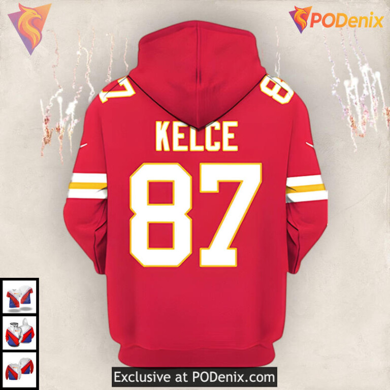 Travis Kelce AFC Champs Kansas City Chiefs Hoodie Mens, Red Zip Up Fan Edition - 3