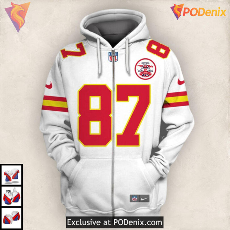Travis Kelce AFC Champs Kc Chiefs Hoodie Sweatshirt, White Football Fan Gear - 1