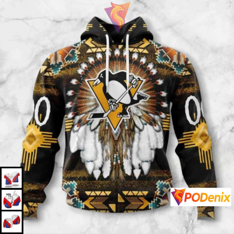 Tribal Native Costume Edition Custom Number Pittsburgh Penguins Hoodie NHL 3D