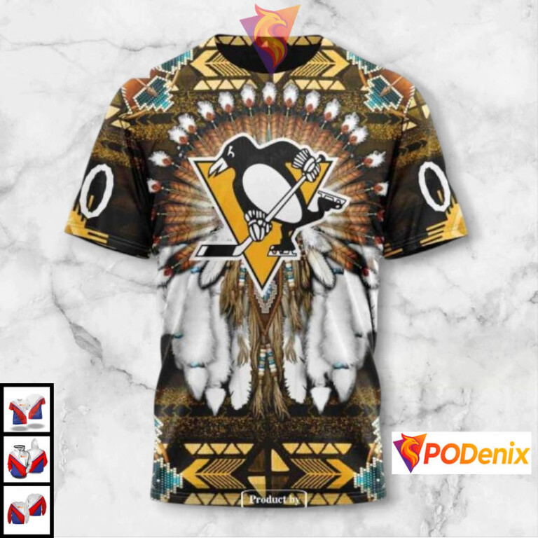 Tribal Native Costume Edition Custom Number Pittsburgh Penguins Hoodie NHL 3D - 2
