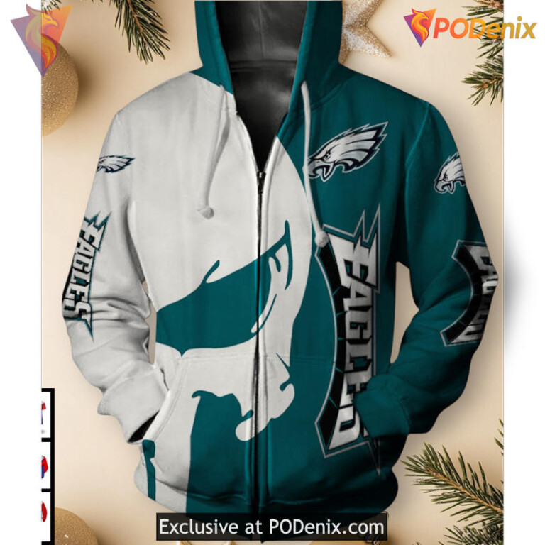 Unique Skull Artwork Edition Philadelphia Eagles Zip Up Hoodie Custom 3D Gift - 1