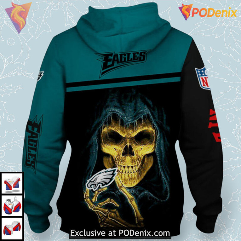 Unique Skull Graphic Philadelphia Eagles Hoodie Mens 3D Fan Apparel - 2
