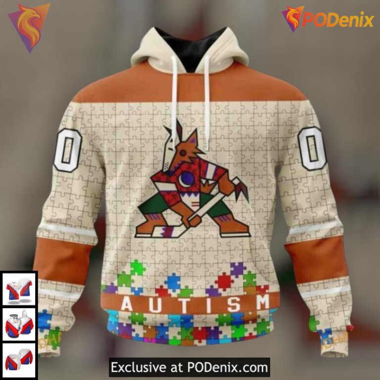 Unisex Autism Awareness Tribute Arizona Coyotes All Over Print Hoodie Custom 3D