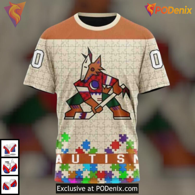 Unisex Autism Awareness Tribute Arizona Coyotes All Over Print Hoodie Custom 3D - 2