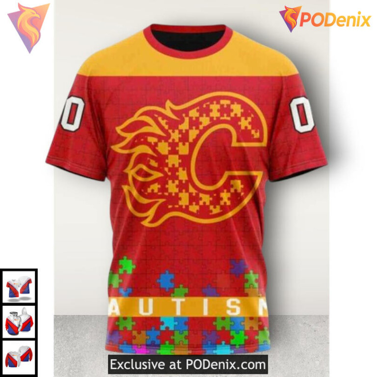 Unisex Autism Awareness Tribute Calgary Flames Sweatshirt Hoodie 3D - 2