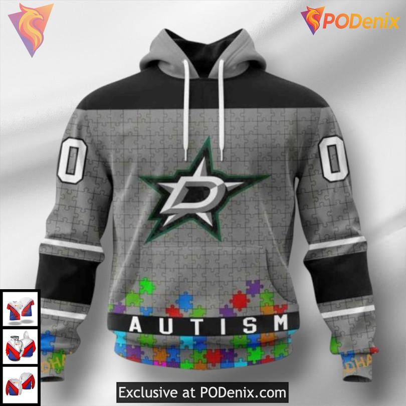Unisex Autism Awareness Tribute Custom Dallas Stars 3D Hoodie Hockey Apparel Unisex Autism Awareness Tribute Custom Dallas Stars 3D Hoodie Hockey Apparel