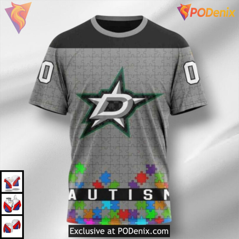 Unisex Autism Awareness Tribute Custom Dallas Stars 3D Hoodie Hockey Apparel - 2
