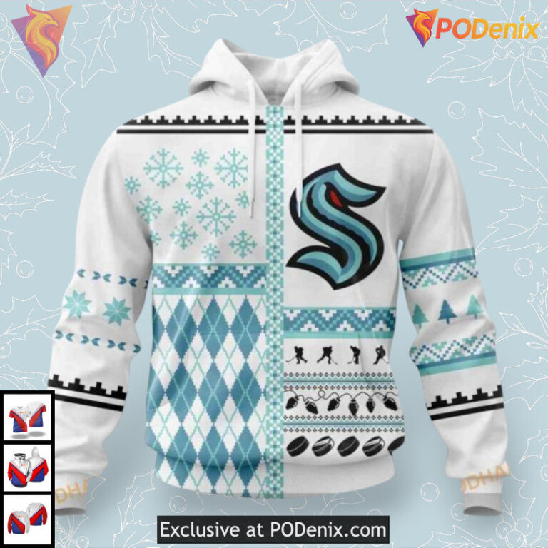 Unisex Christmas Celebration Design NHL Seattle Kraken Mens Hoodie 3D