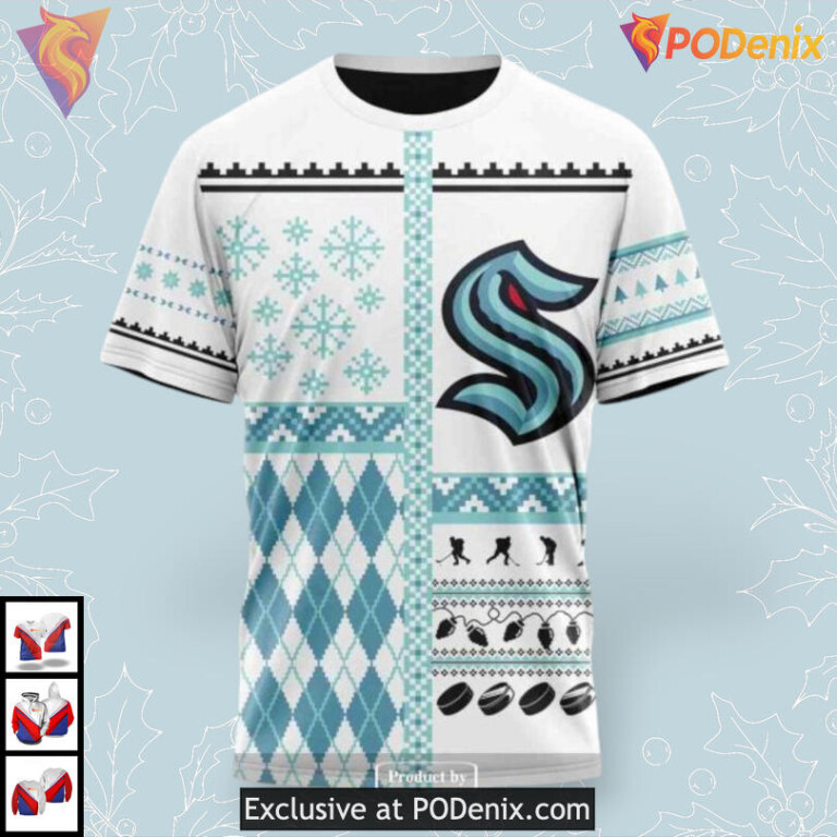 Unisex Christmas Celebration Design NHL Seattle Kraken Mens Hoodie 3D - 2