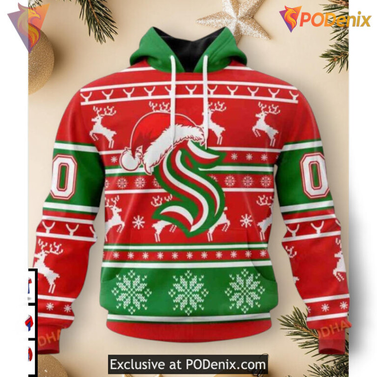 Unisex Christmas Celebration Edition Seattle Kraken Graphic Hoodie 3D Custom