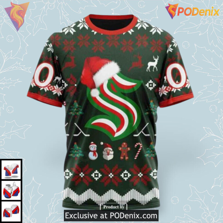 Unisex Christmas Shirt Concept Custom NHL Seattle Kraken Kids Hoodie 3D - 2