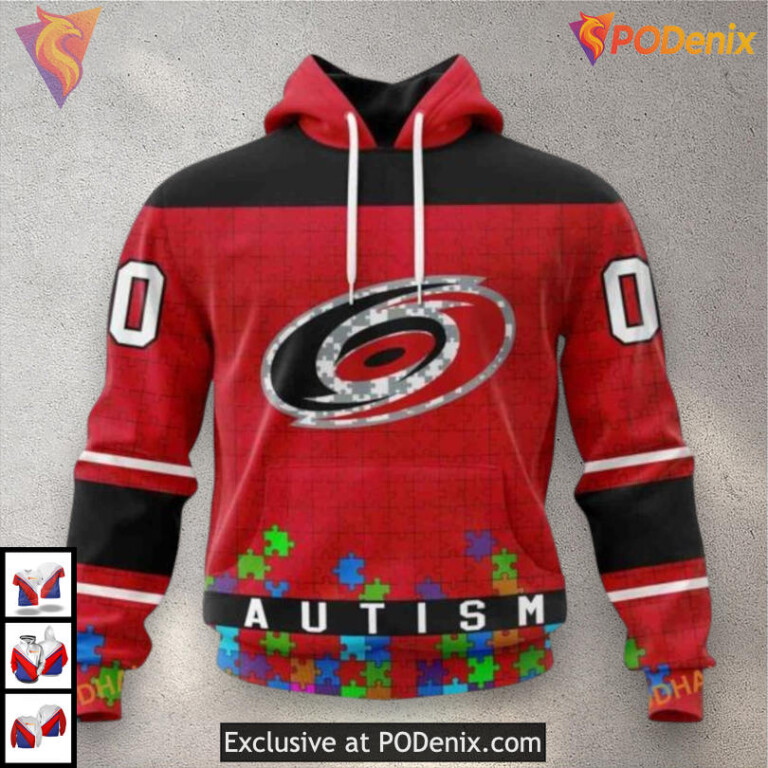 Unisex Hockey Fights Autism Edition Carolina Hurricanes Womens Hoodie Custom 3D