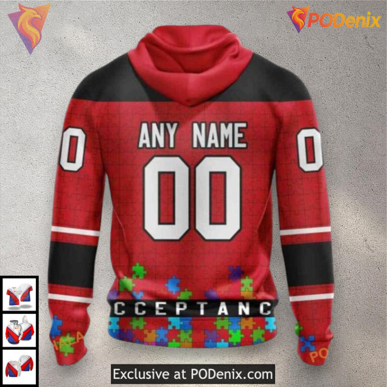 Unisex Hockey Fights Autism Edition Carolina Hurricanes Womens Hoodie Custom 3D - 1