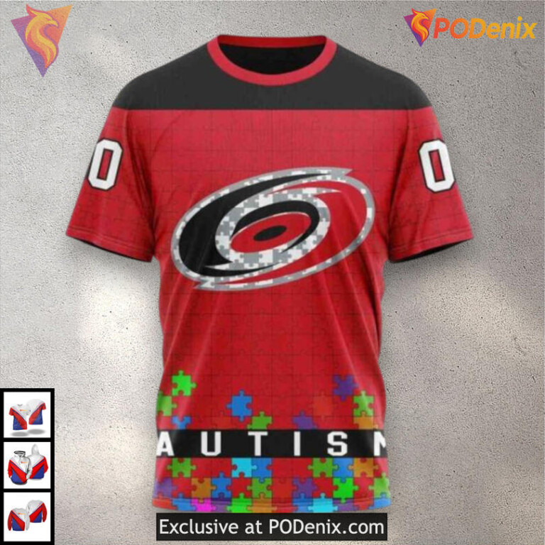 Unisex Hockey Fights Autism Edition Carolina Hurricanes Womens Hoodie Custom 3D - 2