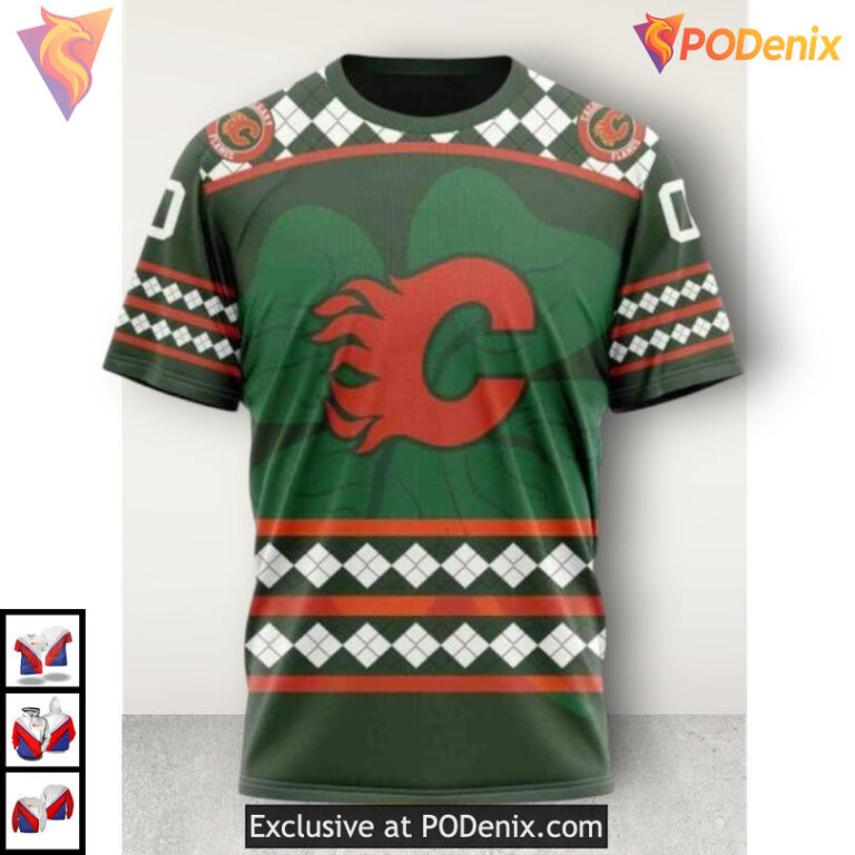Unisex St Patrick’s Day Celebration Calgary Flames All Over Print Hoodie 3D - 2