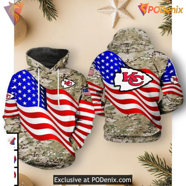 US Flag Camo Army Vintage Kansas City Chiefs Hoodie, Patriotic 3D Design