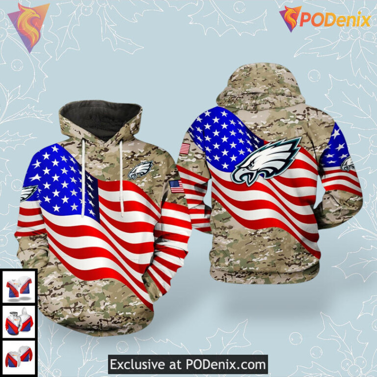 US Flag Camo Veteran Tribute Philadelphia Eagles Retro Hoodie Patriotic Apparel