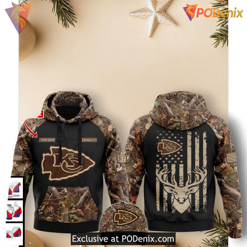 US Flag Hunting Personalized Kc Chiefs Hoodie, Custom Vintage Fan Apparel US Flag Hunting Personalized Kc Chiefs Hoodie, Custom Vintage Fan Apparel