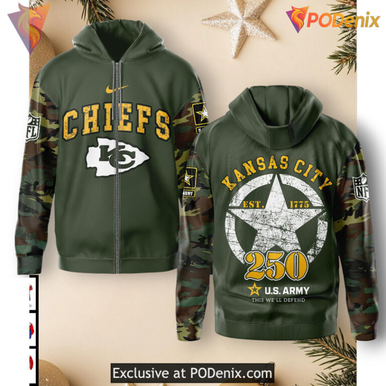US MC 250 Years Army Kansas City Chiefs Womens Hoodie, Patriotic 3D Apparel - 1