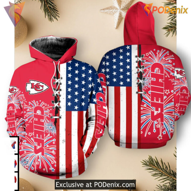 USA Flag Independence Day Kc Chiefs Zip Up Hoodie, July 4th Limited Design