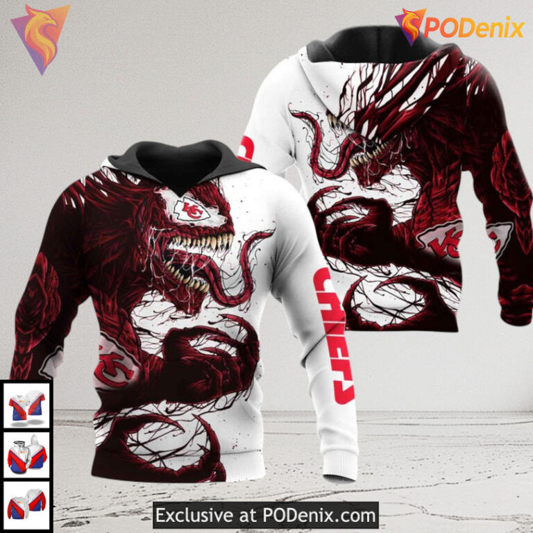 Venom Graphic Custom Kansas City Chiefs Full Zip Hoodie NFL Fan Edition - 1