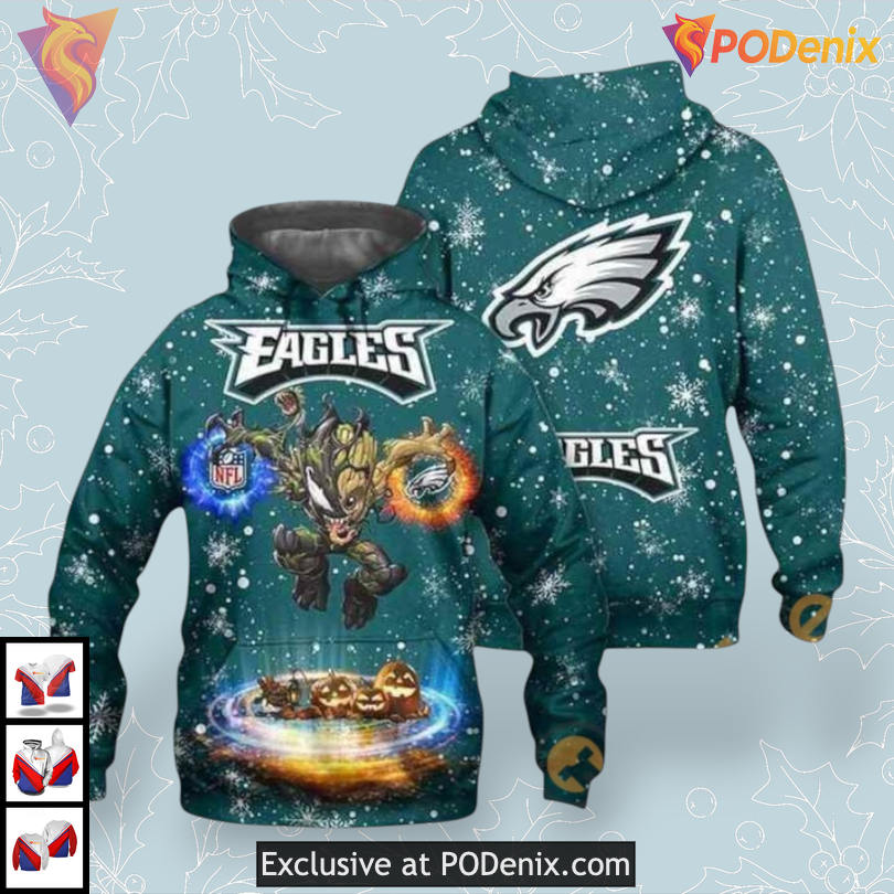 Venom Groot Halloween Edition Philadelphia Eagles Womens Hoodie 3D Fan Apparel Venom Groot Halloween Edition Philadelphia Eagles Womens Hoodie 3D Fan Apparel