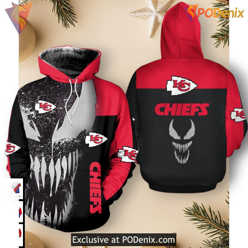 Venom Inspired Kansas City Chiefs Hoodie 3D, Youth Unisex Fan Apparel Venom Inspired Kansas City Chiefs Hoodie 3D, Youth Unisex Fan Apparel