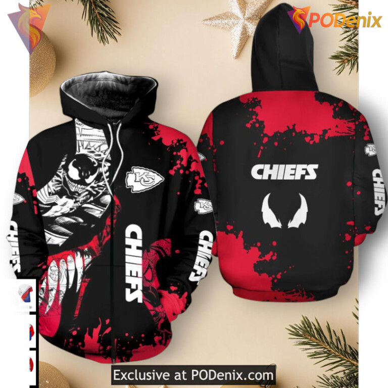 Venom Limited Edition Kansas City Chiefs 3D Hoodie, Youth Custom Fan Gear - 1