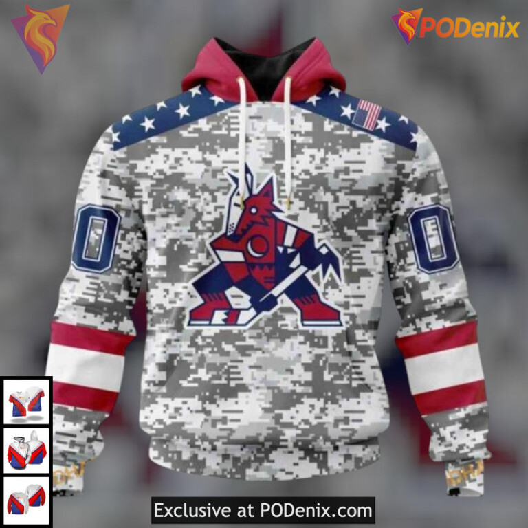 Veterans Day Camo Tribute Arizona Coyotes Sweatshirt Hoodie Military Style 3D