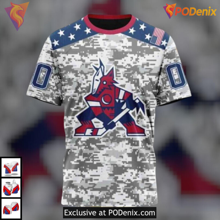 Veterans Day Camo Tribute Arizona Coyotes Sweatshirt Hoodie Military Style 3D - 2