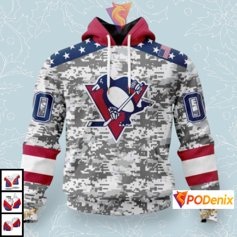 Veterans Day Military Camo Design Custom Pittsburgh Penguins Youth Hoodie NHL Apparel